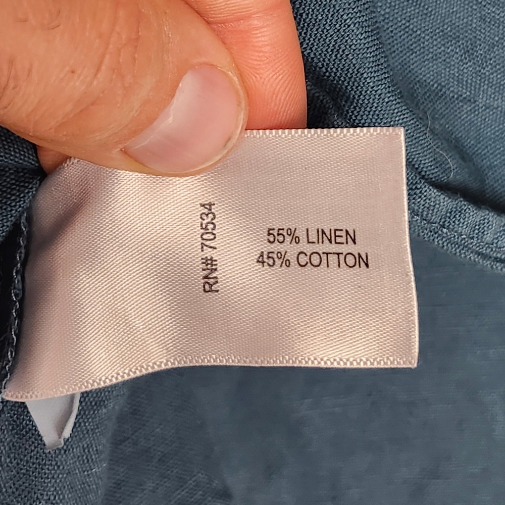 Orvis Linen Blend Long Sleeve Shirt  Roll Tab Teal Blue Utility Outdoors Large - Picture 3 of 8